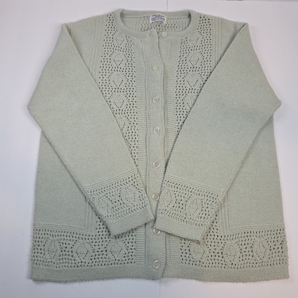 Vintage Soft Sage Green Knit Cardigan | Open knit | Cottagecore Grandma Sweater